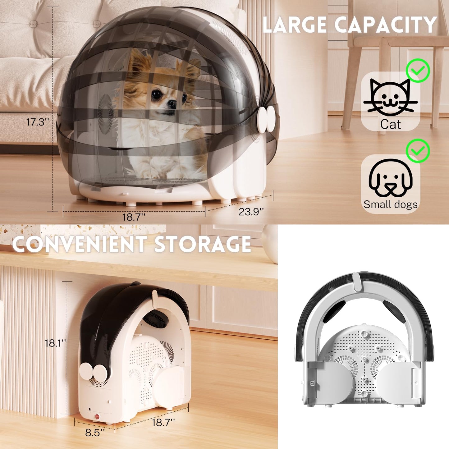 Foldable Pet Drying Box for Cats & Small Dogs – Quiet Operation, Adjustable Heat & Timer